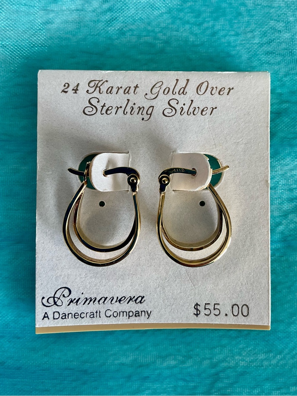 NWT PRIMAVERA 24 Karat Gold Over Sterling Silver Double Design Hoop Earrings
